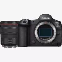 Canon EOS R5 Mark II spiegellose Kamera und RF 24-105mm F4 L IS USM Objektiv Produkt Vorderansicht mit Objektiv