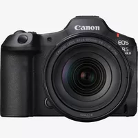 Canon EOS R5 Mark II spiegellose Kamera und RF 24-105mm F4 L IS USM Objektiv Produkt Vorderansicht mit angebrachtem Objektiv
