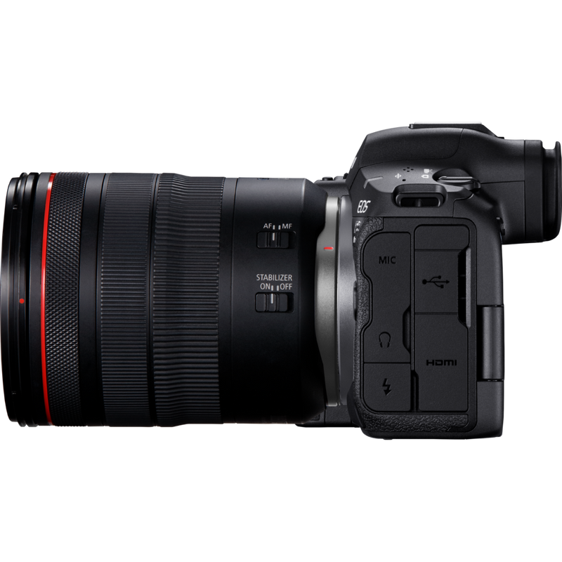 Canon EOS R5 Mark II Mirrorless Camera + RF 24-105mm F4L IS USM Lens Product Left View with lens attached