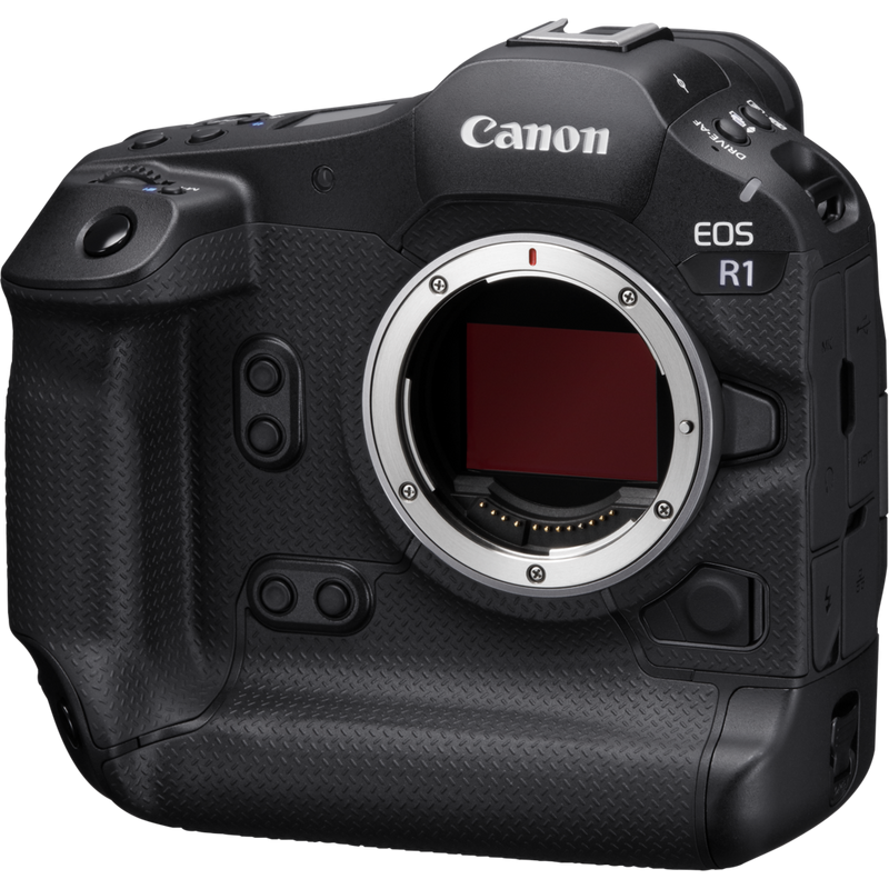 Canon EOS R1 spiegelloses Kameragehäuse Produkt Vorderansicht von links