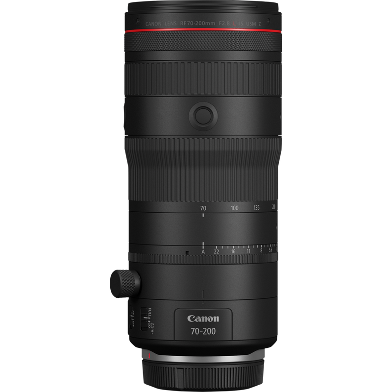 Canon RF 70-200mm F2.8L IS USM Z Lens, White Product Front View with lens cap
