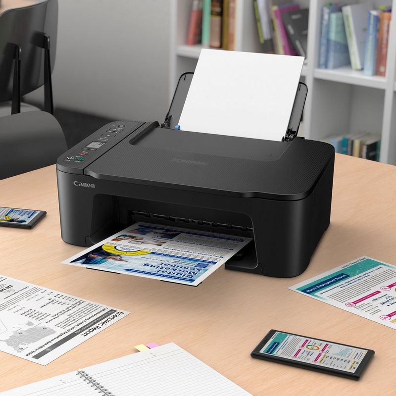 Canon PIXMA TS3640 Wireless Colour All-in-One Inkjet Photo Printer, Black Product kept on a office desk
