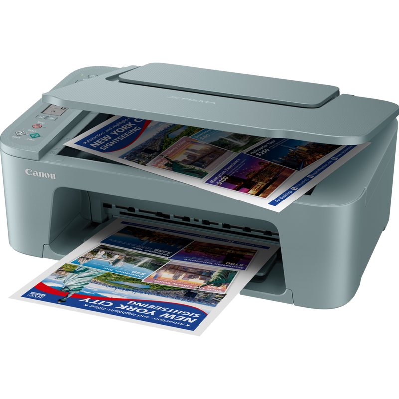 Imprimante multifonction Canon PIXMA TS3752i, bleue Produit Vue avant avec bac et capot ouverts