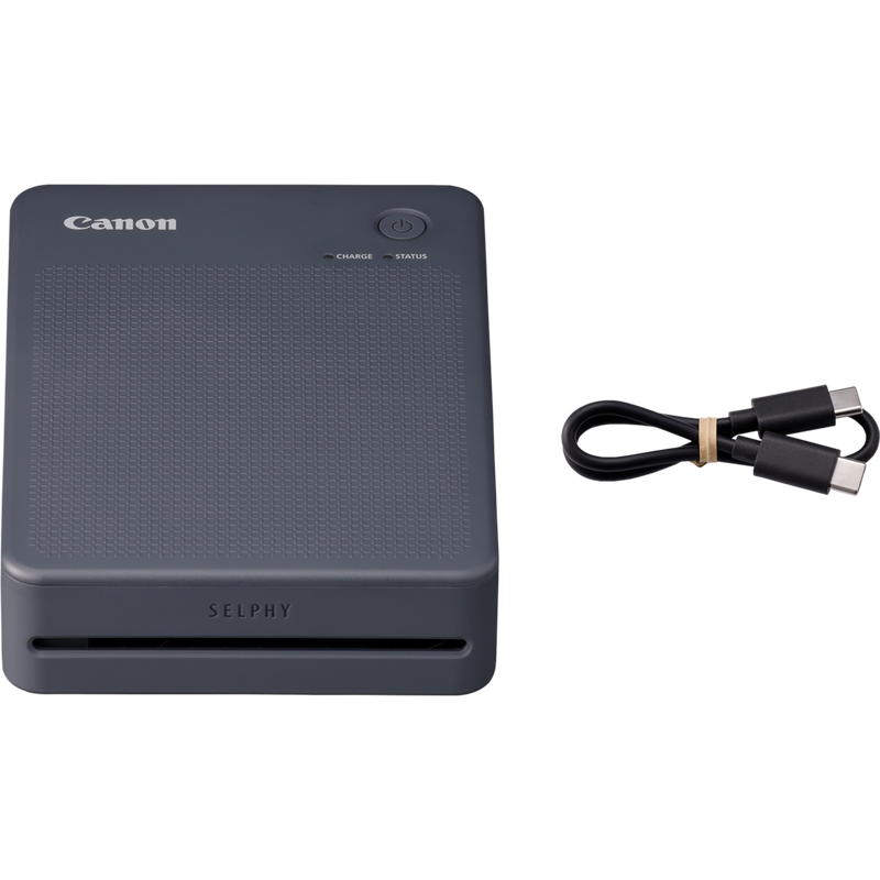 Kannettava ja langaton Canon SELPHY SQUARE QX10 -värivalokuvatulostin, tummanharmaa Tuote Tuote ja USB-kaapeli