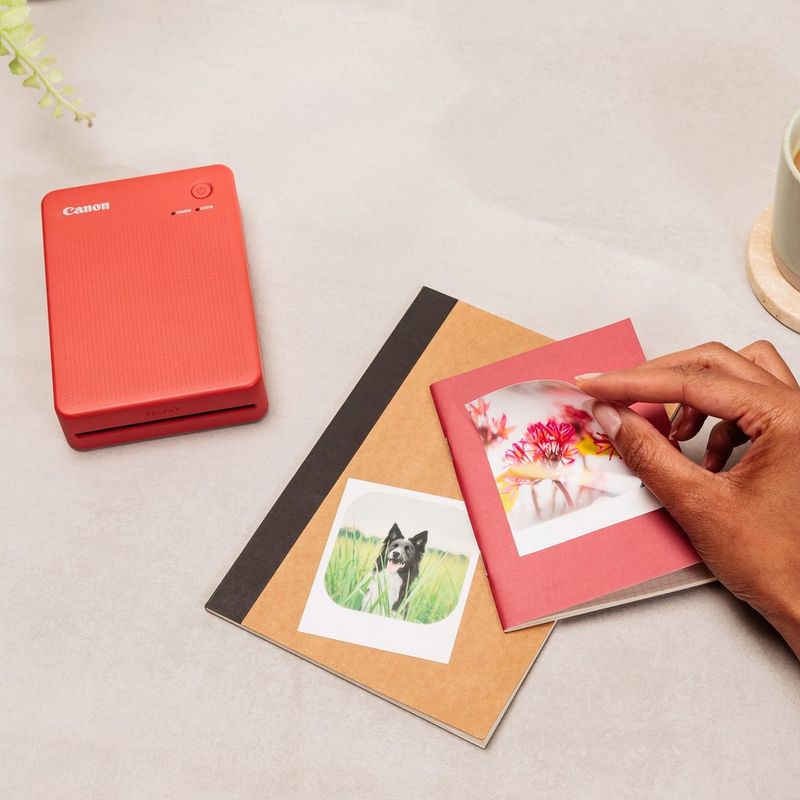 Canon SELPHY QX20 Portable Colour Photo Wireless Printer, Terracotta Red Product with Printed photos sticking on Scrap book
