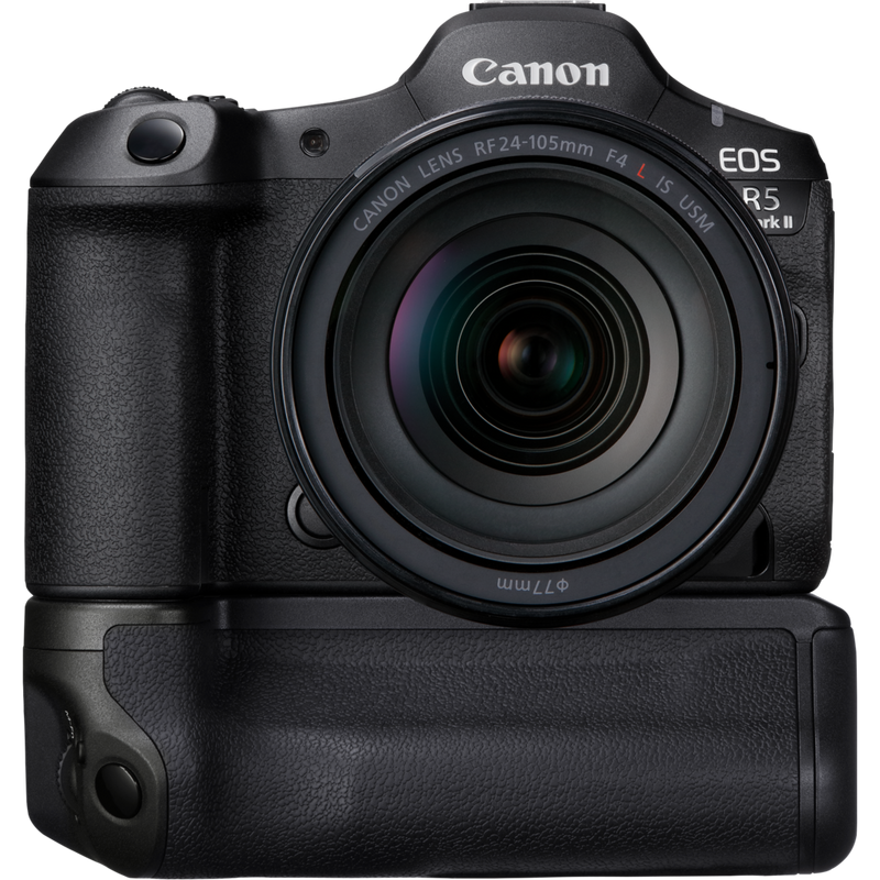 Punho de bateria Canon BG-R22 Produto Vista frontal com o produto instalado numa câmara