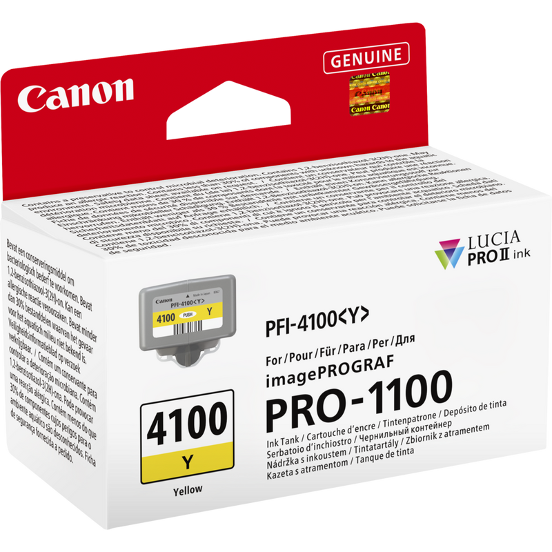 Canon PFI-4100Y Produkt Pakiet, widok z przodu po przekątnej