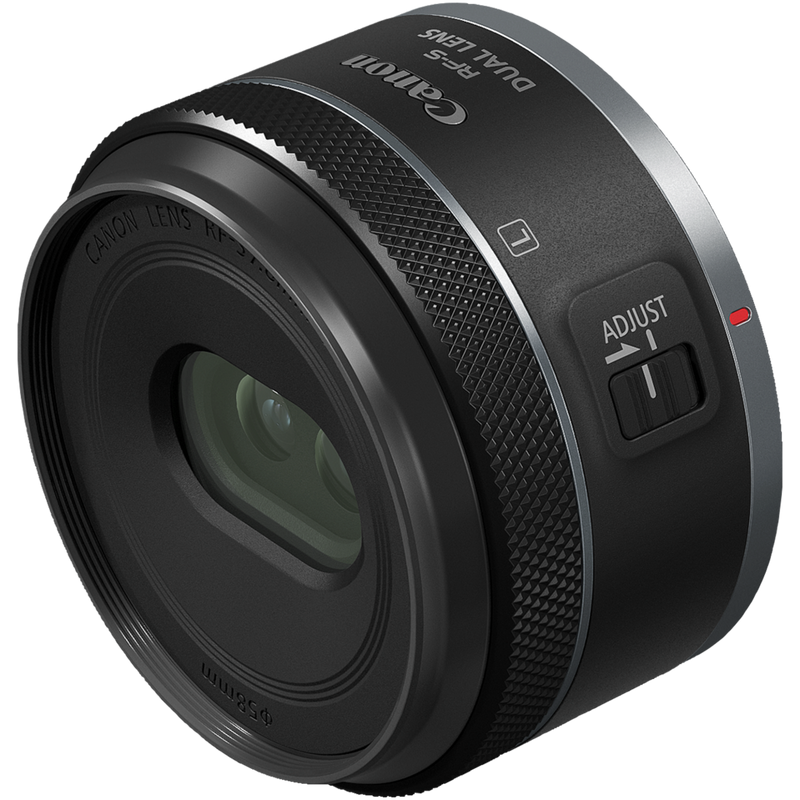 Canon RF-S 7.8mm F4 STM DUAL Lens Product Front Slant View