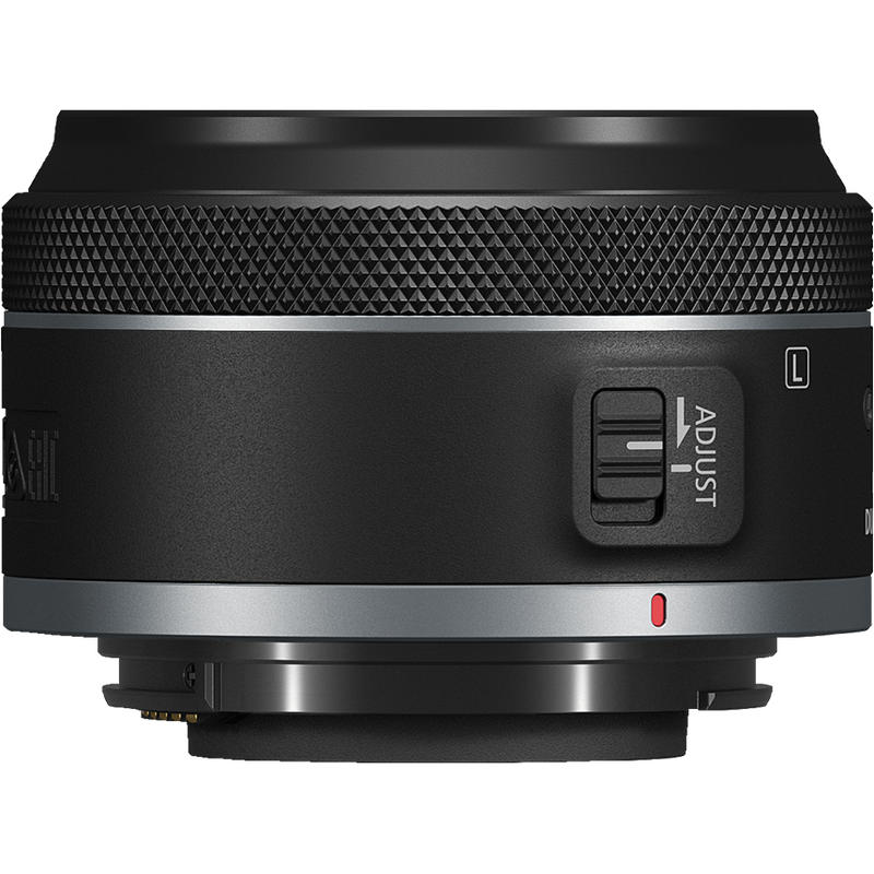 Canon RF-S 7.8mm F4 STM DUAL Lens Product Side view with Switch