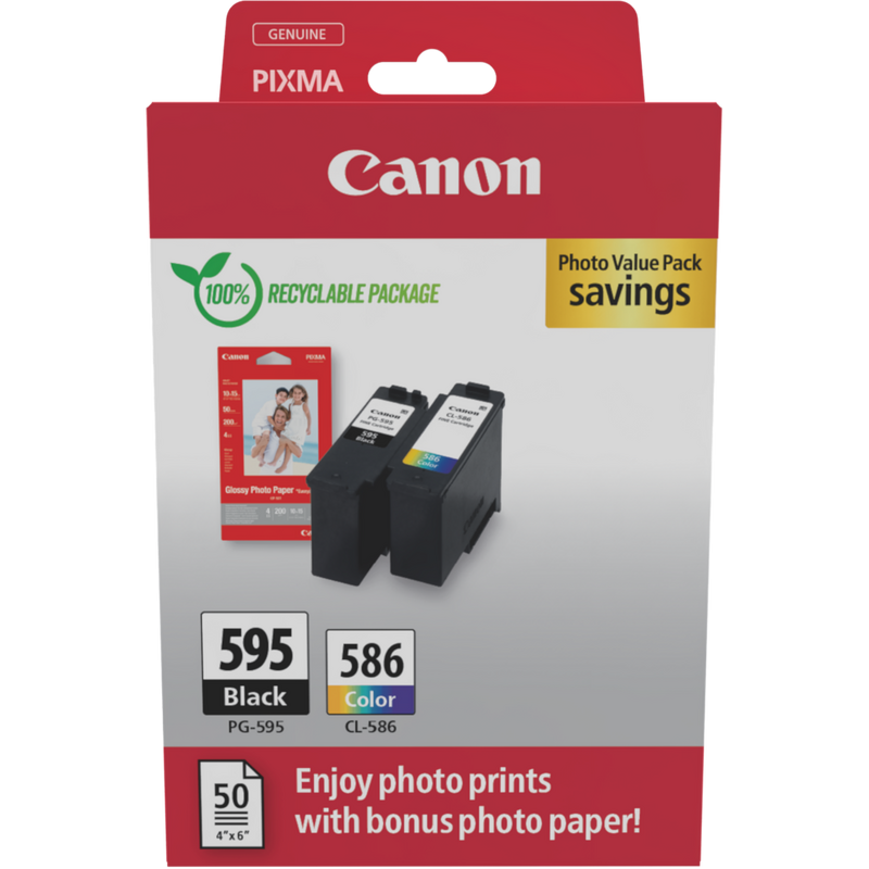 Canon PG-595 + CL-586 Ink Cartridges + Photo Paper Value Pack