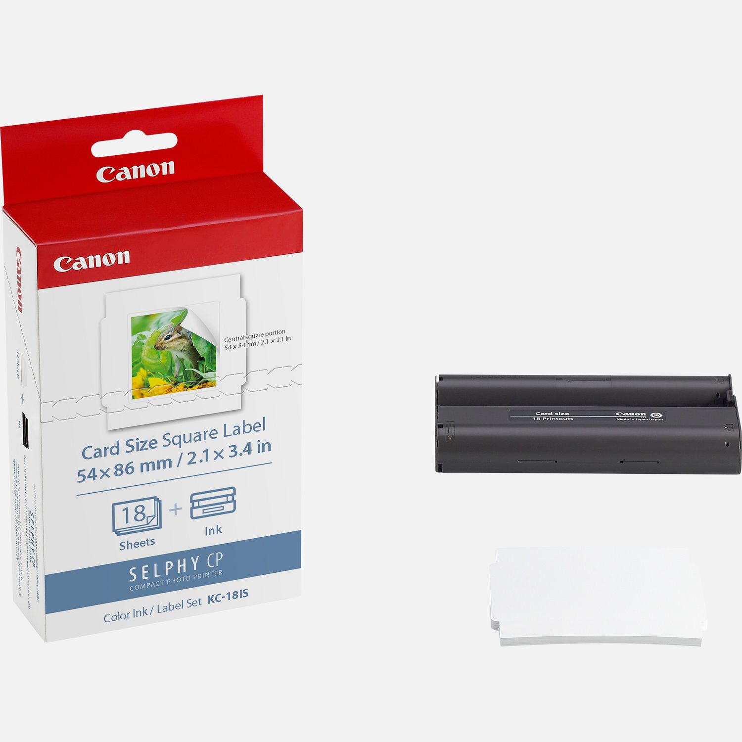 Jeu d'encre couleur et de papier autocollant au format 54 × 86 mm Canon KC-18IS, 18 feuilles