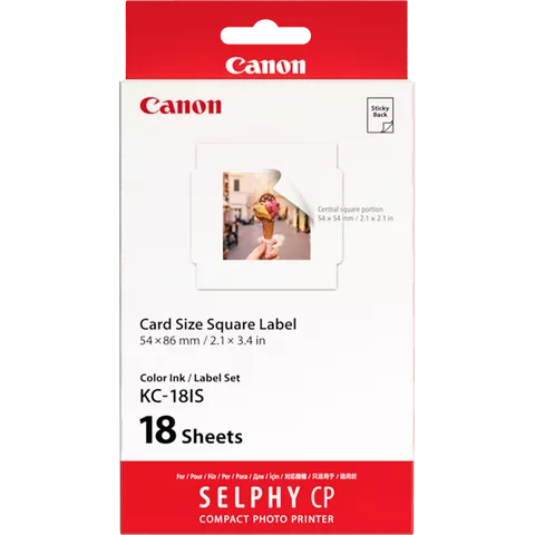 Canon KC-18IS Colour Ink + 54 x 86 mm Sticker Paper Set, 18 Sheets
