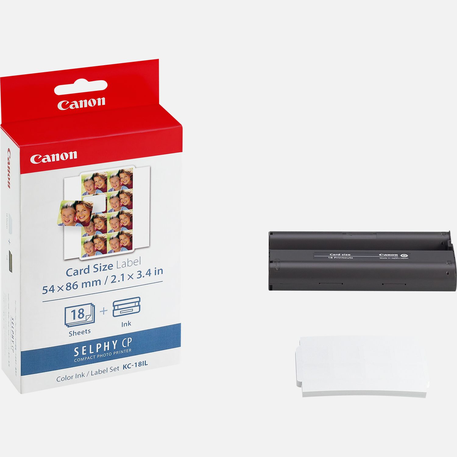 Jeu d'encre couleur et de papier autocollant au format 54 × 86 mm Canon KC-18IL, 18 feuilles