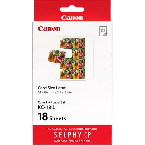 Canon KC-18IL Colour Ink + 54 x 86 mm Sticker Paper Set, 18 Sheets