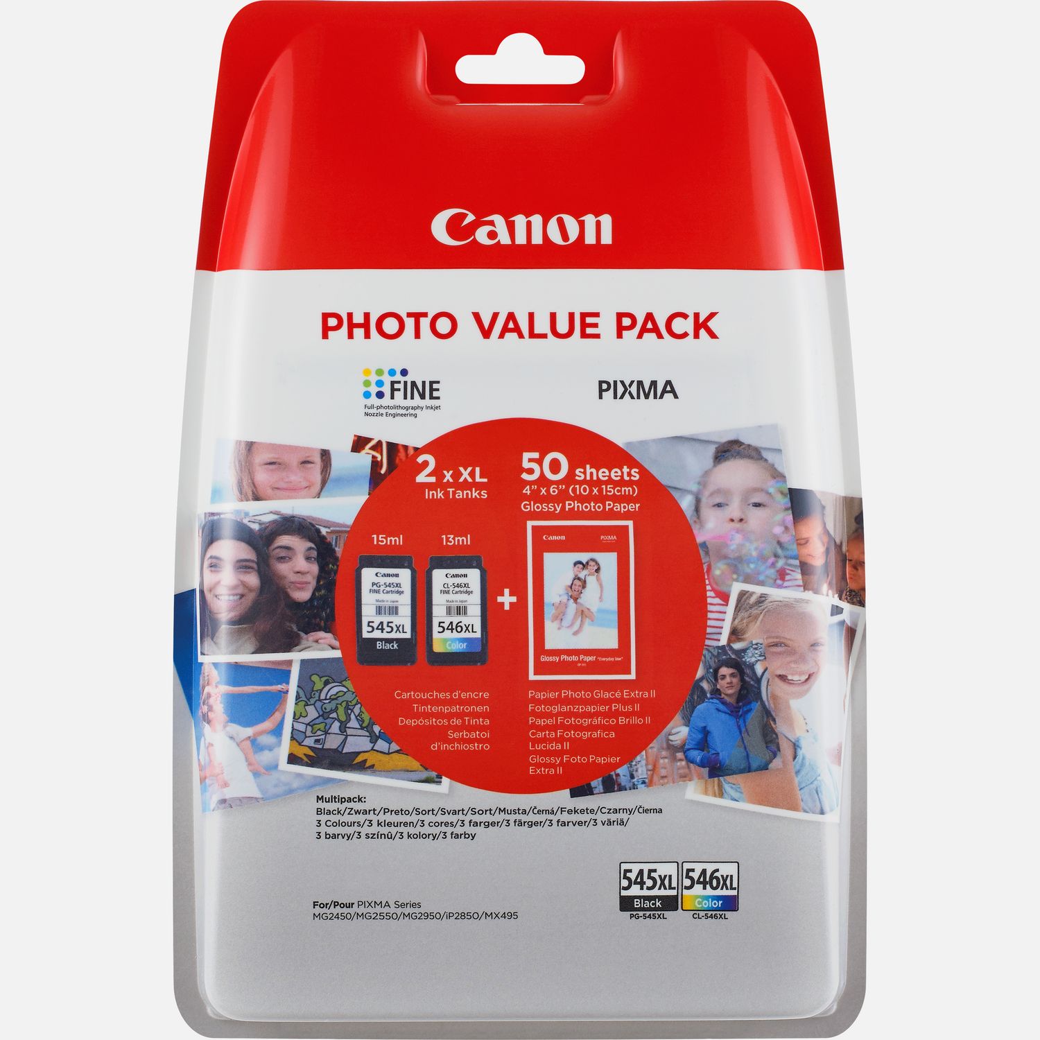 Cartouche d'encre à haut rendement Canon PG-545XL/CL-546XL + Pack économique de papiers photo