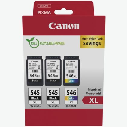 Canon PIXMA PG-545 Black & CL-546 Tri-Colour Ink Cartridge Multipack, Pack  of 2
