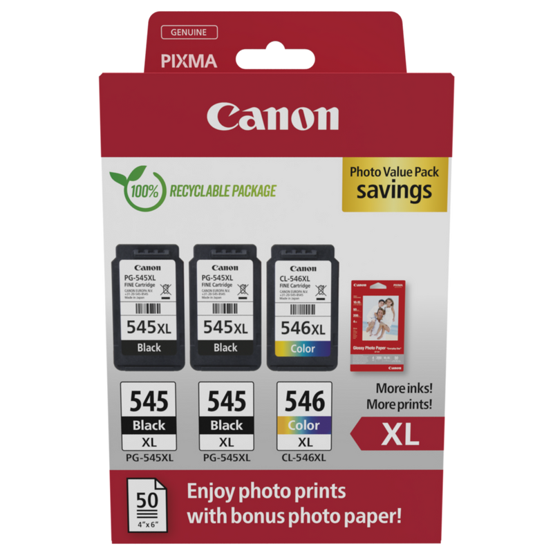 Canon PG-545XL x2/CL-546XL High Yield Ink Cartridge + Photo Paper Value Pack