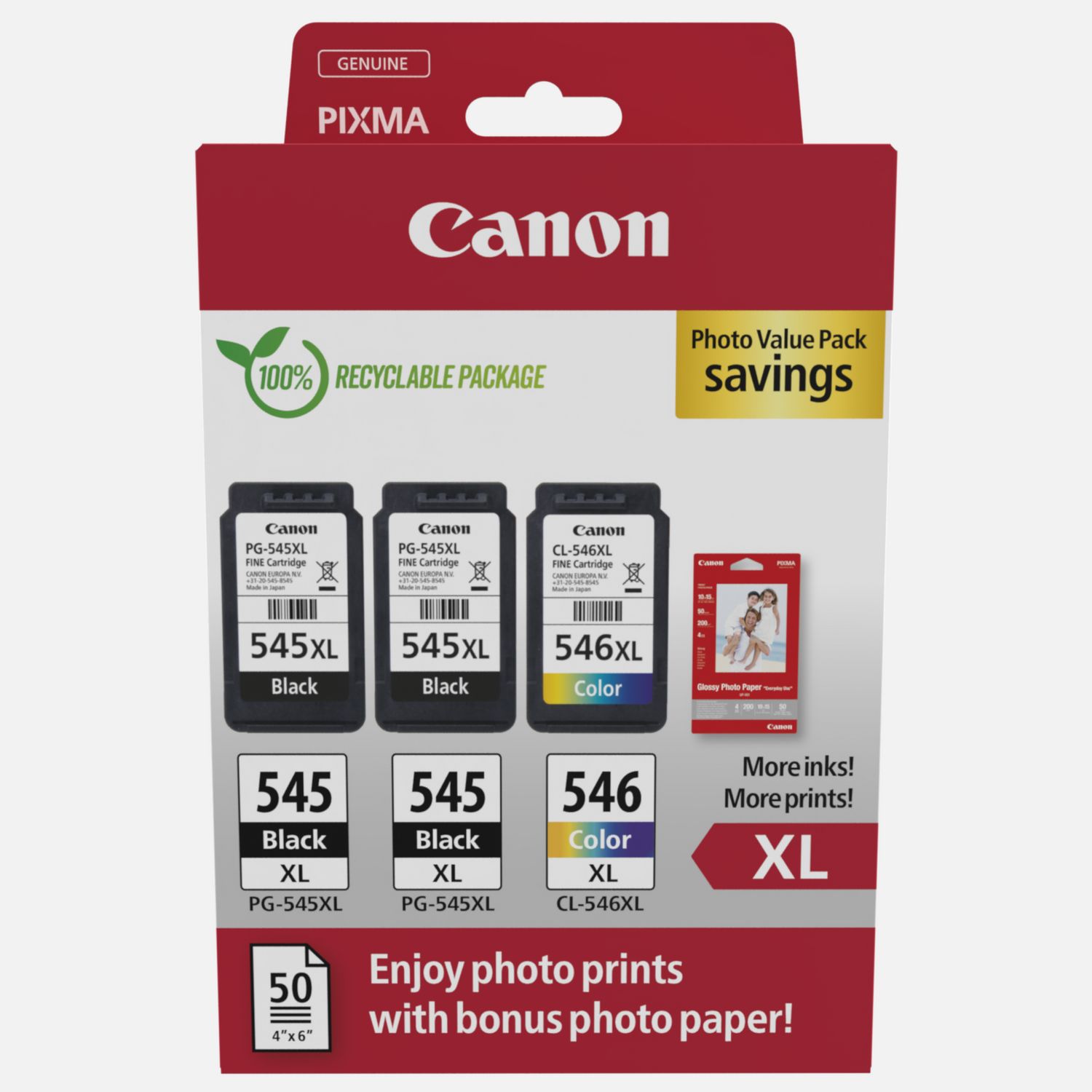Pack 3 compatibles Canon PG-545 XL + CL-546 XL (545XL /546XL) 1