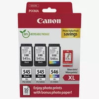 Canon PG-545XL x2/CL-546XL High Yield Ink Cartridge + Photo Paper Value Pack Product Package front view