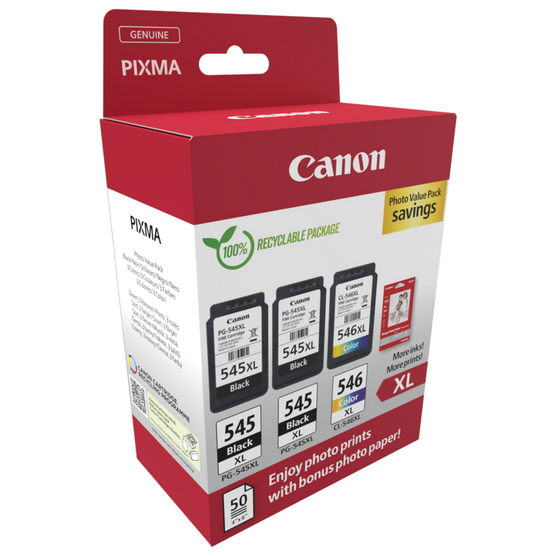 Buy Canon PG-545XL X2/CL-546XL High Yield Ink Cartridge + Photo Paper ...