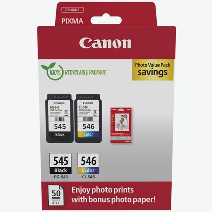 Cartouche d'encre Canon PG-545 XL/CL-546XL Photo Value Pack - Noir, jaune,  cyan, magenta, couleur (cyan, magenta, jaune) - original - réservoir d' encre/kit papiers - pour