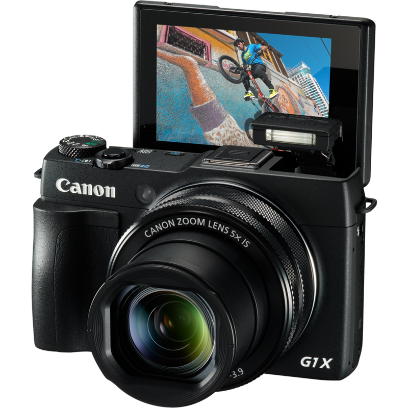 Canon PowerShot G1 X Mark II Premium Kit Product front view with photo on the screen