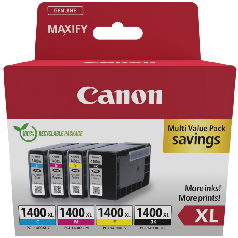 

Canon PGI-1400XL High Yield BK/C/M/Y Ink Cartridge Multipack