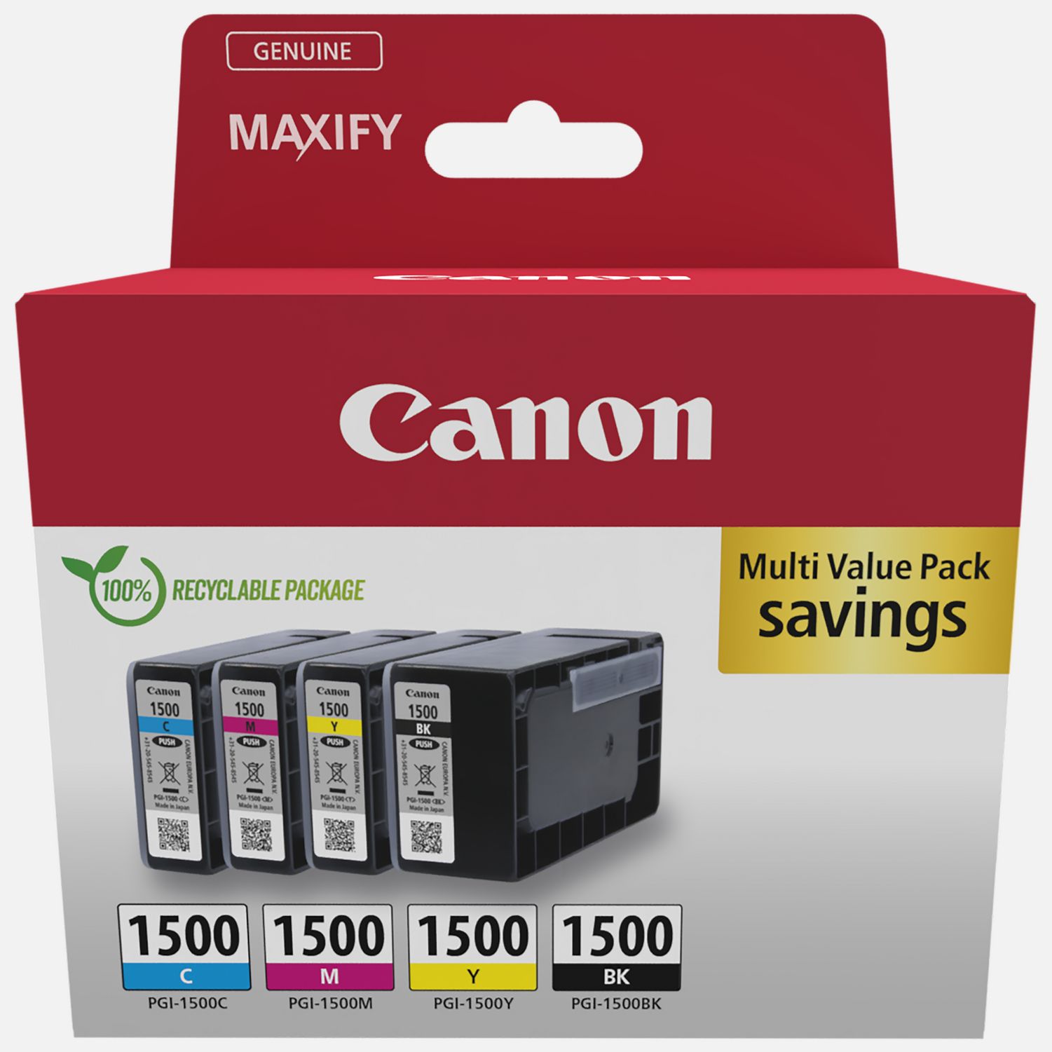 Multipack de cartouches d'encre Canon PGI-1500 BK/C/M/Y