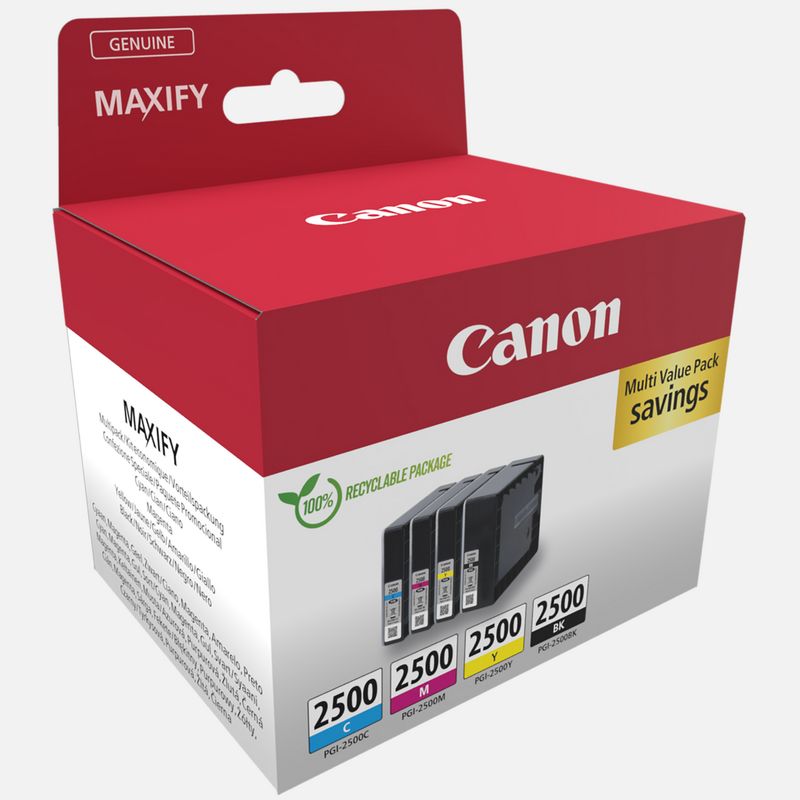 Canon PGI-2500 Cartouche BK/C/M/Y Multipack Noire Cyan Magenta Jaune  (Multipack plastique)