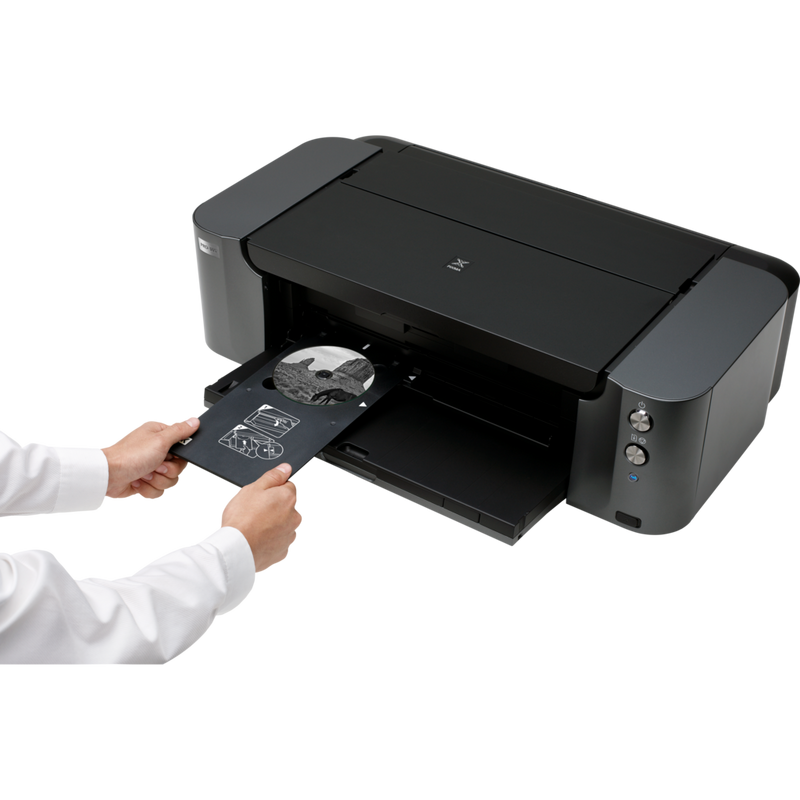Canon PIXMA PRO-10S A3 Plus Colour Photo Wireless Printer Product Front Slant View With A Person Using The DVD Tray