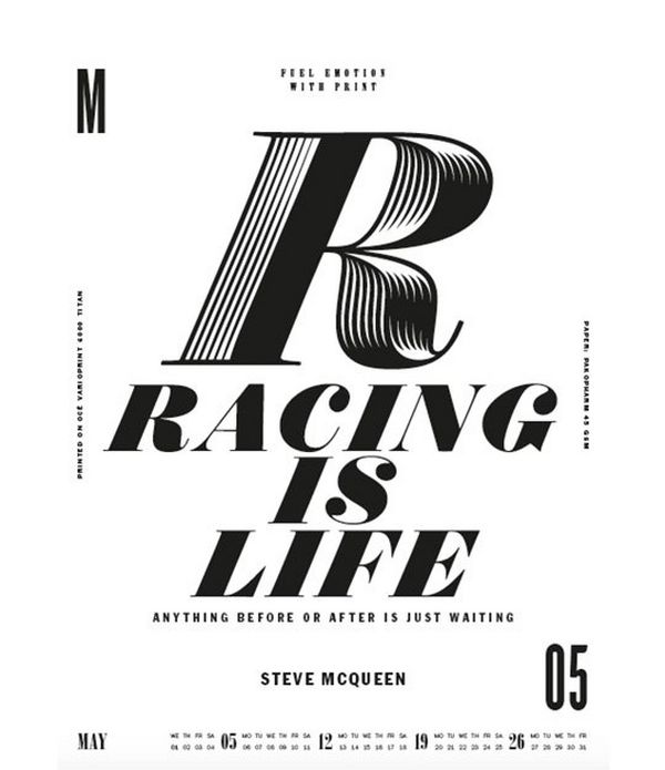 The words ‘Racing is Life’ type designed by Lars Harmsen.