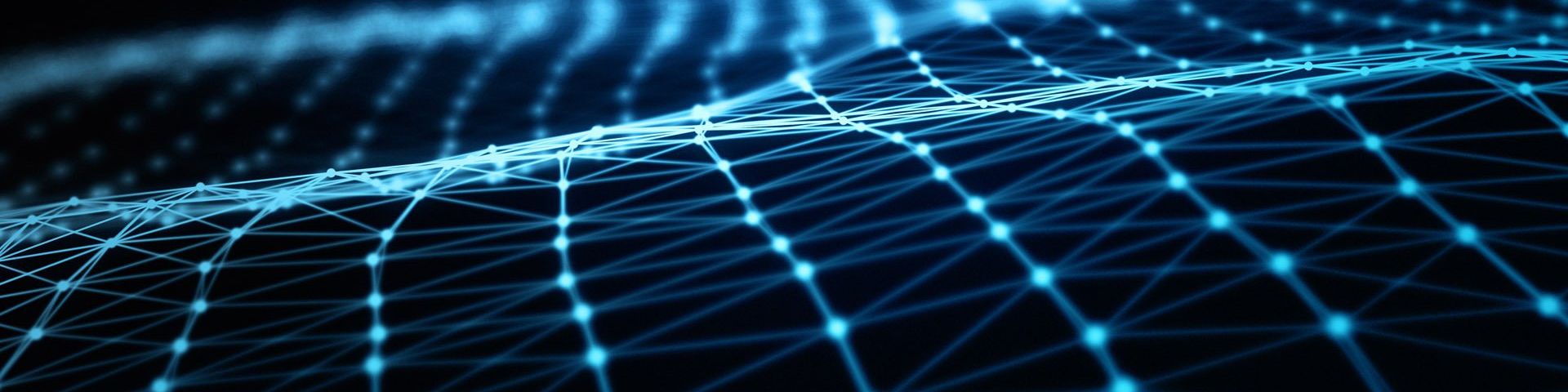 A futuristic mesh of blue triangles against a black background.
