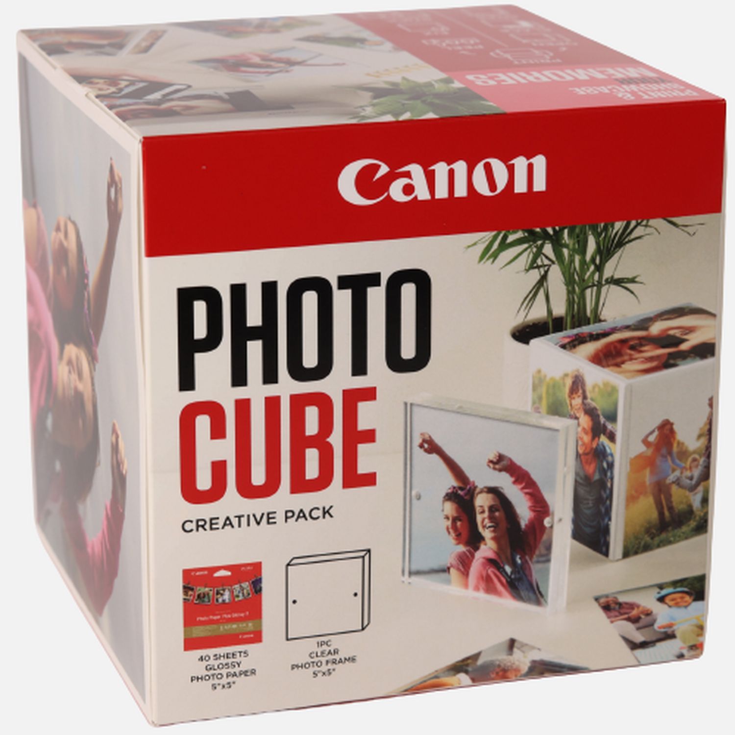 Photo Cube Canon et cadre + papier photo glacé Extra II PP-201 13 x 13 cm (40 feuilles) - Pack créatif, rose
