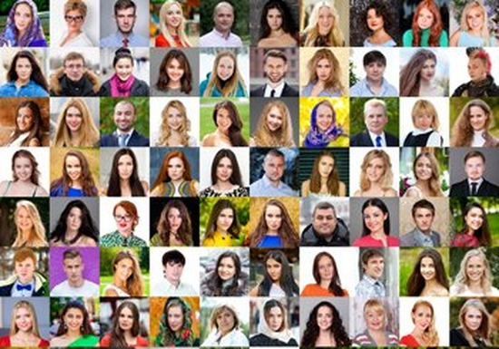 Dozens of different head and shoulders portraits of men and women
