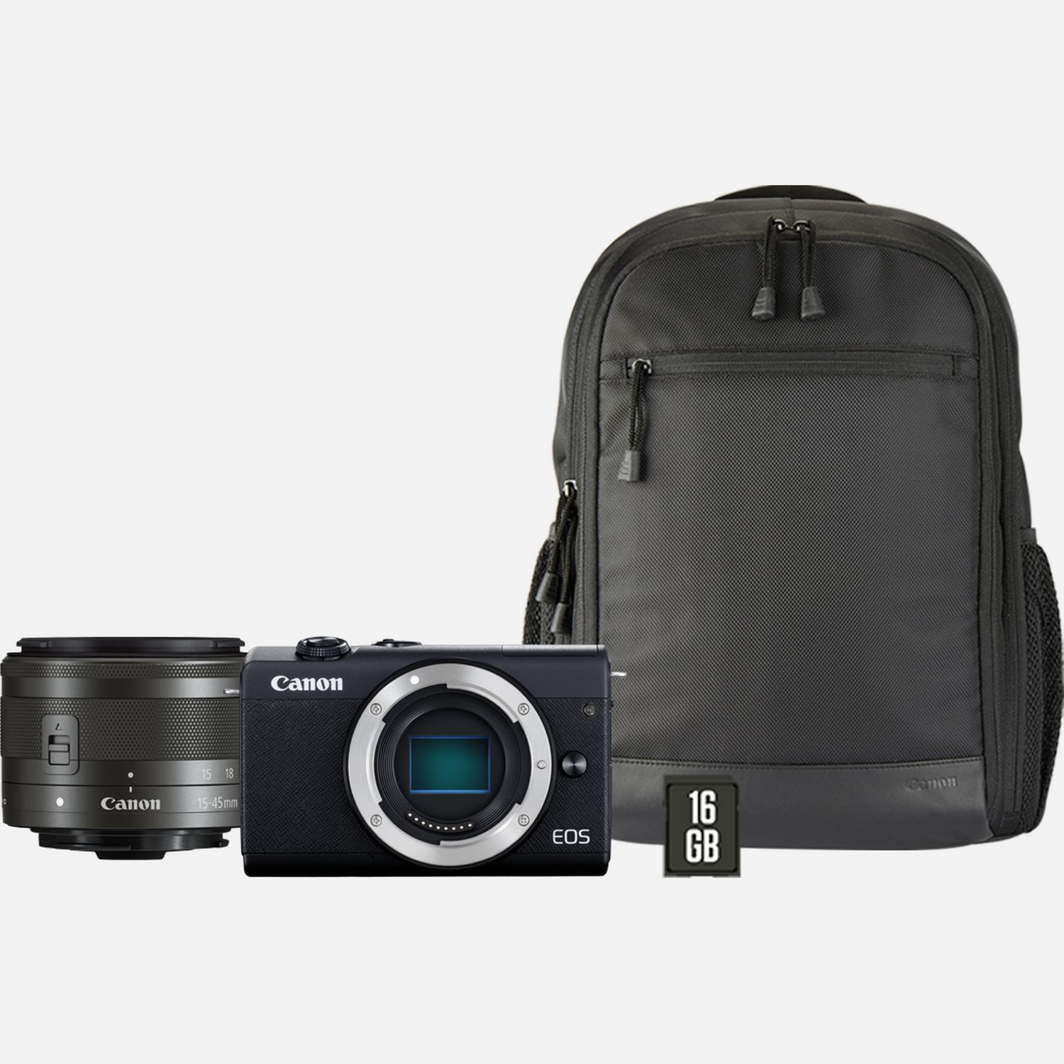 Appareil photo hybride - Canon EOS M200 + Objectif EF-M 15-45mm + Sac à dos + Carte SD
