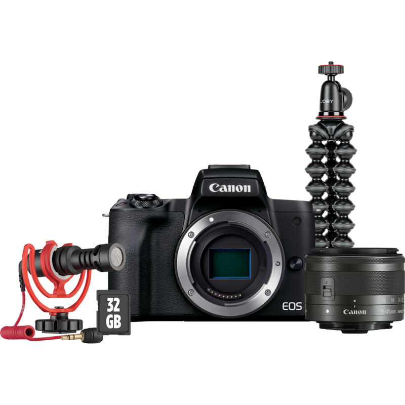 Canon EOS M50 Mark II Mirrorless Camera, Black + EF-M 15-45mm IS STM Lens - Vlogger Kit