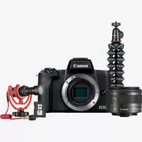Appareil photo hybride Canon EOS M50 Mark II noir et objectif EF-M 15-45mm IS STM - Kit pour vlogueur Produits Vue avant du contenu du kit