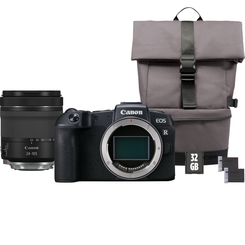 

Canon EOS RP Camera + RF 24-105mm IS STM Lens + Backpack + SD card + Spare Battery