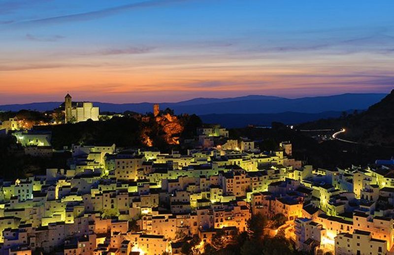 landscape of a town at sunset