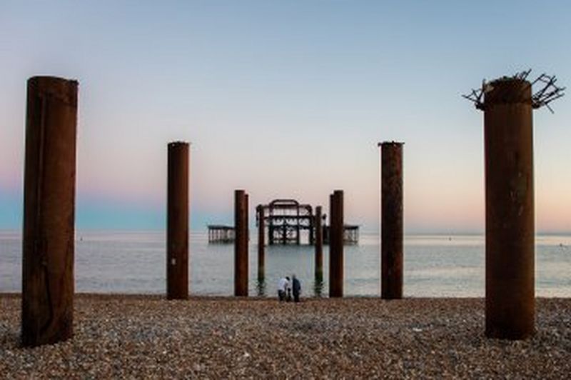 Pier ruins landscape beach