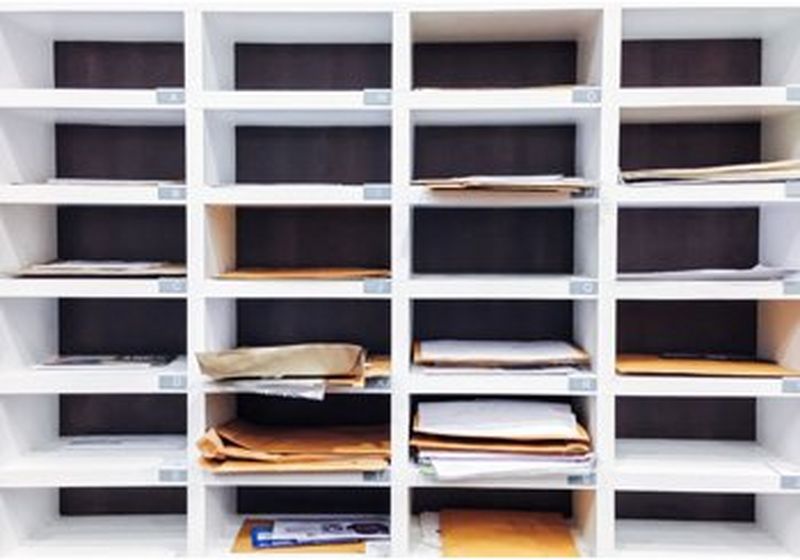 Traditional office pigeonholes for mail
