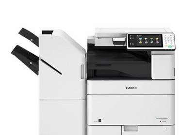 Canon multifunction printer for offices, with scanner, copier and large colour touchscreen.