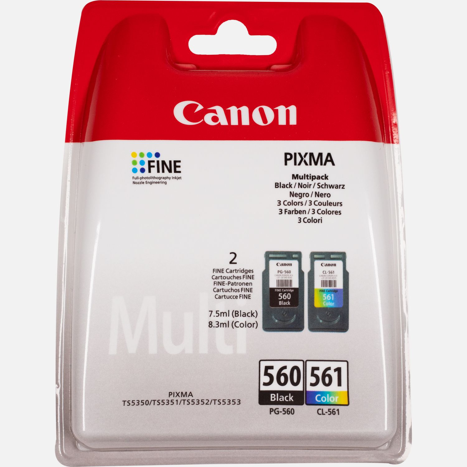 Multipack Canon de cartouches d'encre noire PG-560 et couleur CL-561