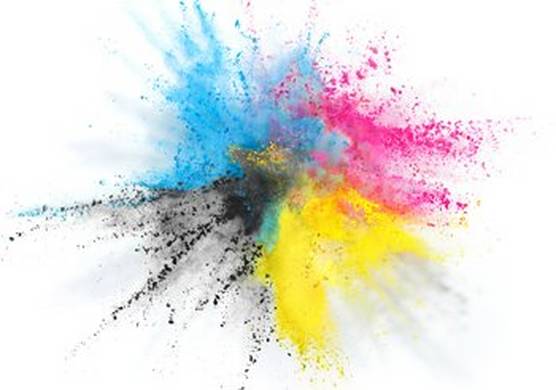 An explosion of CMYK colour from the centre of the image outwards.