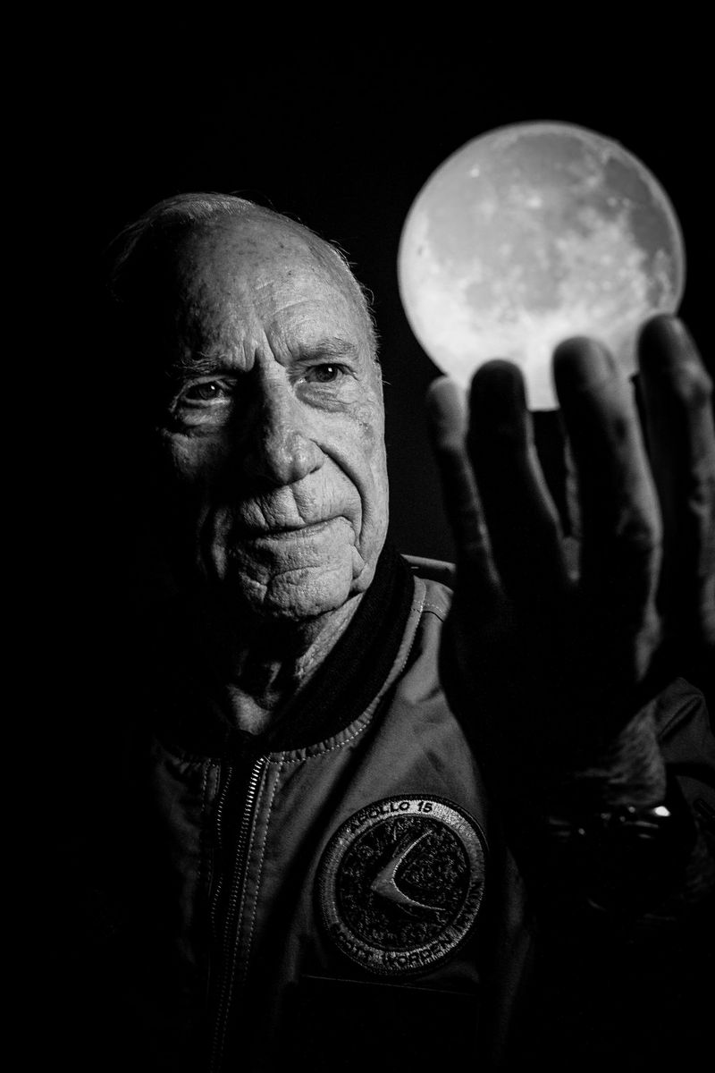 A black-and-white portrait of American astronaut Al Worden by Canon Ambassador Clive Booth.