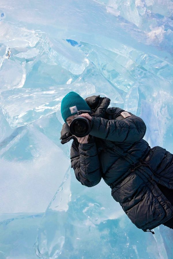 Katya Mukhina shooting on a frozen lake in Russia.