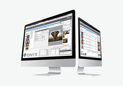 Desktop computers displaying images