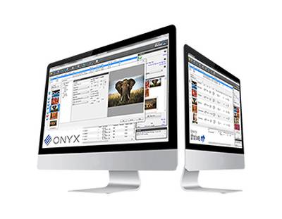 Desktop computers displaying images