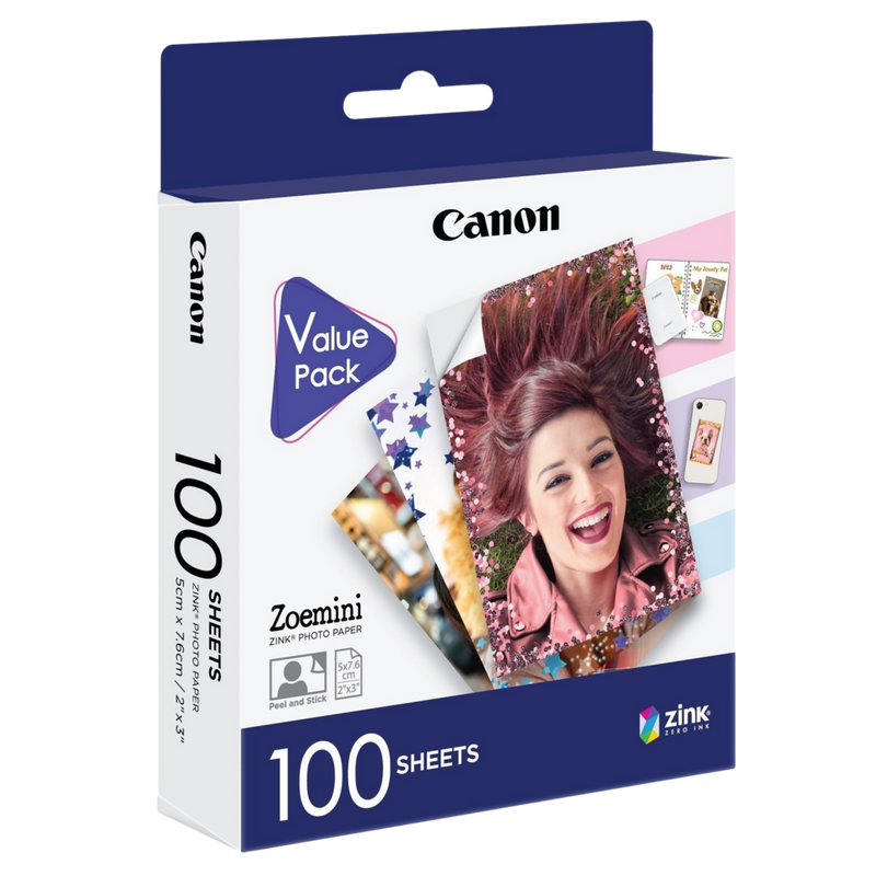 Canon ZINK™ 5 x 7.6 cm Photo Paper x100 sheets Product Front Angled View