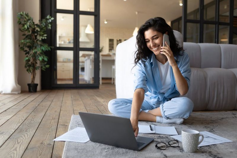 Woman working from home using Therefore Online